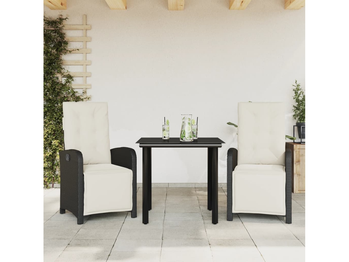 3 Pcs Conjunto De Bistrô Com Almofadões Vime Pe Preto Dkd Home Decor