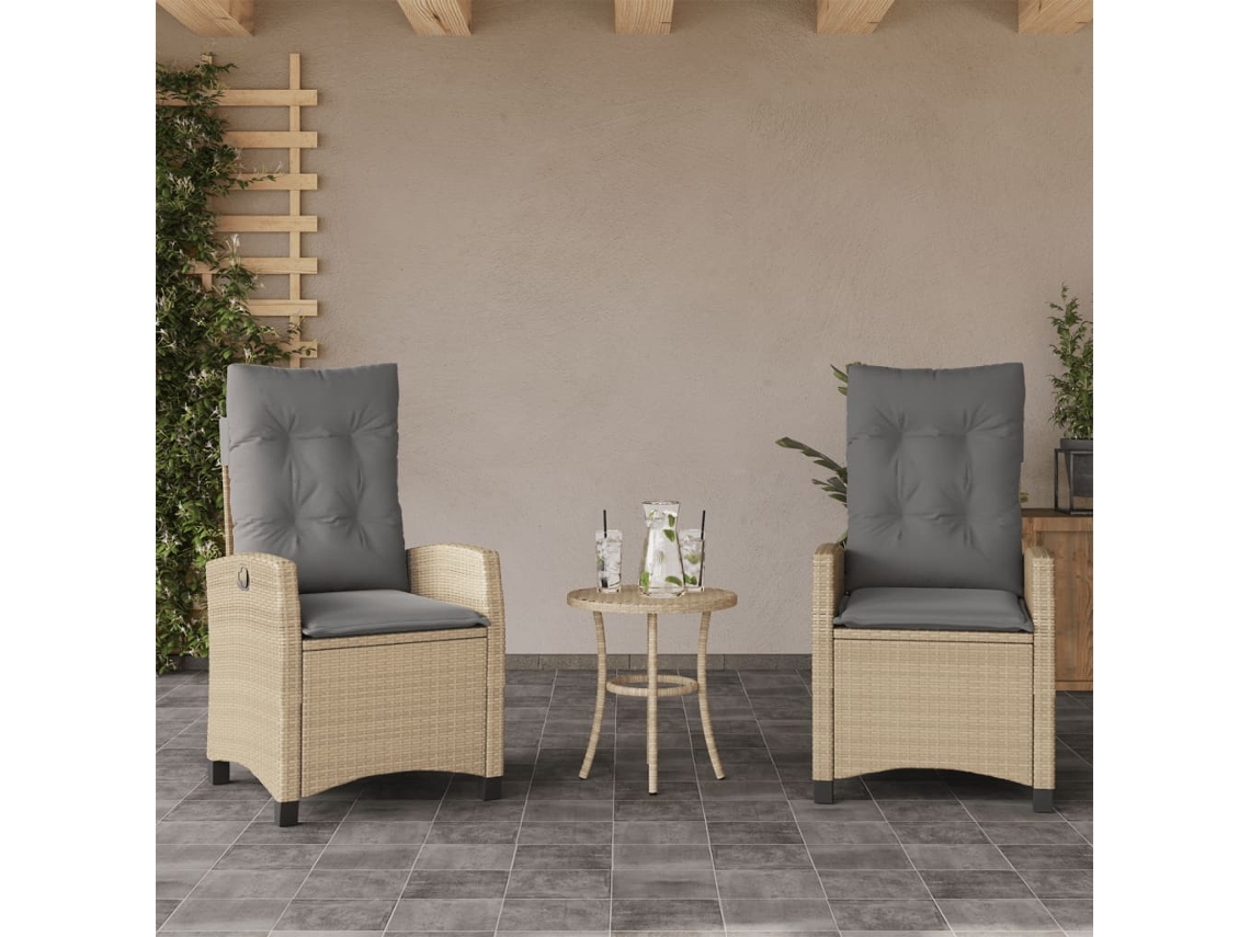 Cadeiras Jardim Reclináveis 2 Pcs C/ Almofadões Bege Misturado Dkd Home Decor