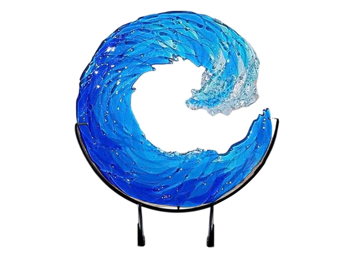 Escultura de Onda Oceânica Azul 20cm | S/MARCA