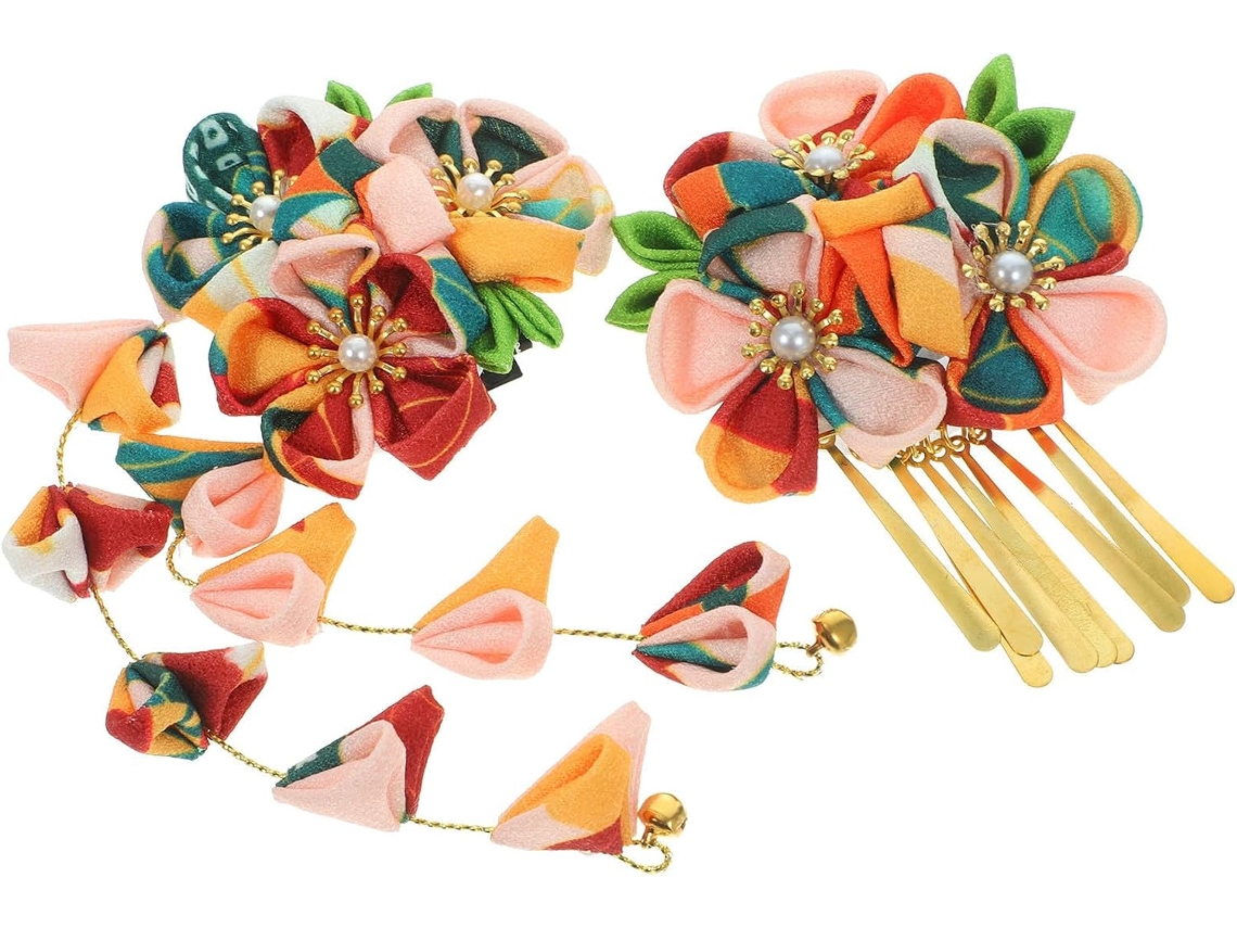 Conjunto de 2 faixas de cabelo florais em estilo japonês para mulheres e meninas, acessórios para cabelo.