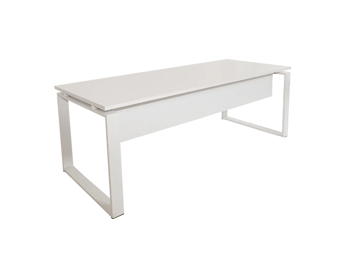 Mesa-Mesa com Saia. Estrutura metálica fechada branca. 180x60cm. Branco. OFILIKE
