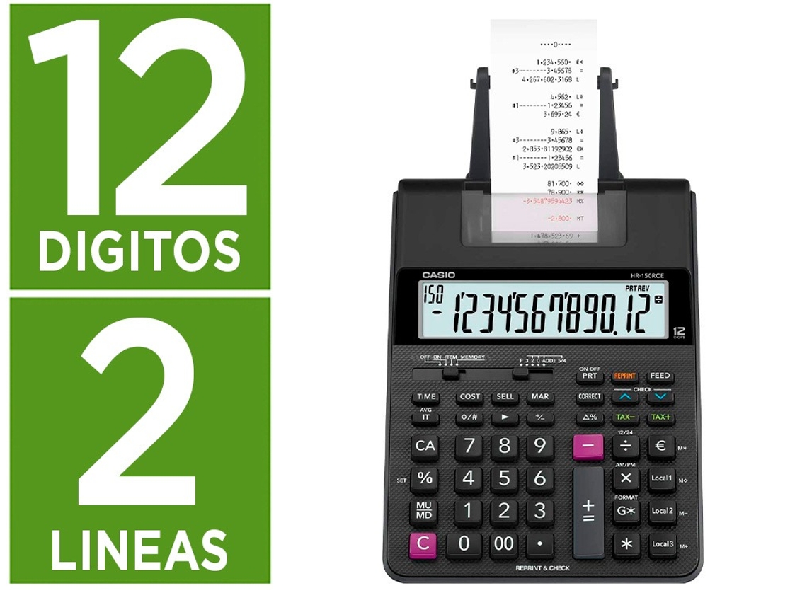 Calculadora com Impressão CASIO HR-150REC (12 dígitos)