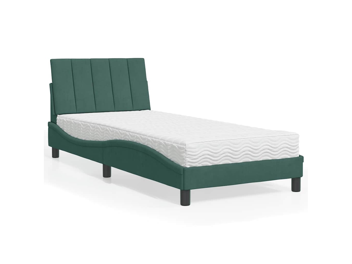 Vidaxl Cama Com Colchão Hanko 90x190 Cm Veludo Verde-escuro