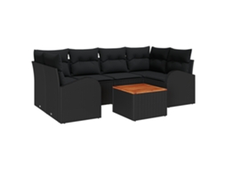Conjunto 7 Sofá De Jardim Vidaxl Preto Vime Pe (234 X 124 X 69 Cm)
