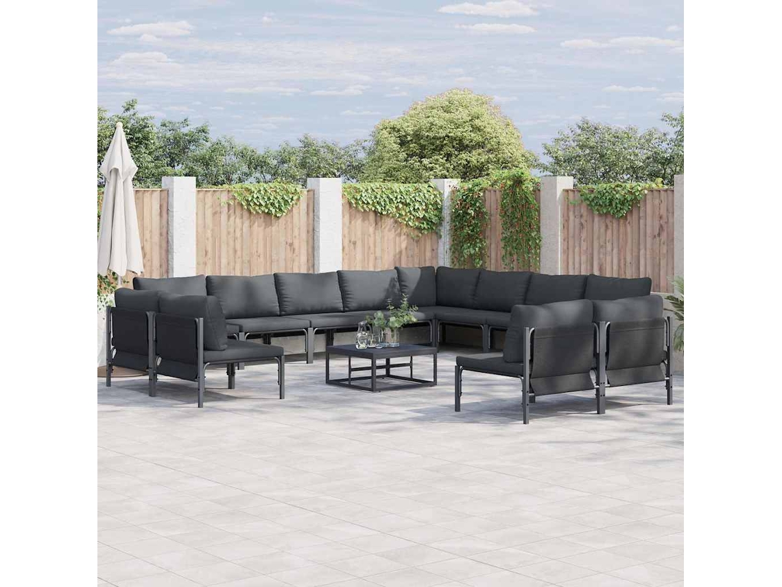Vidaxl Conjunto De Sofá De Jardim 13 Unid. Preto Aço