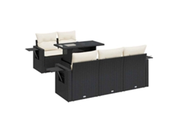 Conjunto de sofá de jardim 6 peças com almofadões Vime Pe Preto MAISON EXCLUSIVE (6 peças)