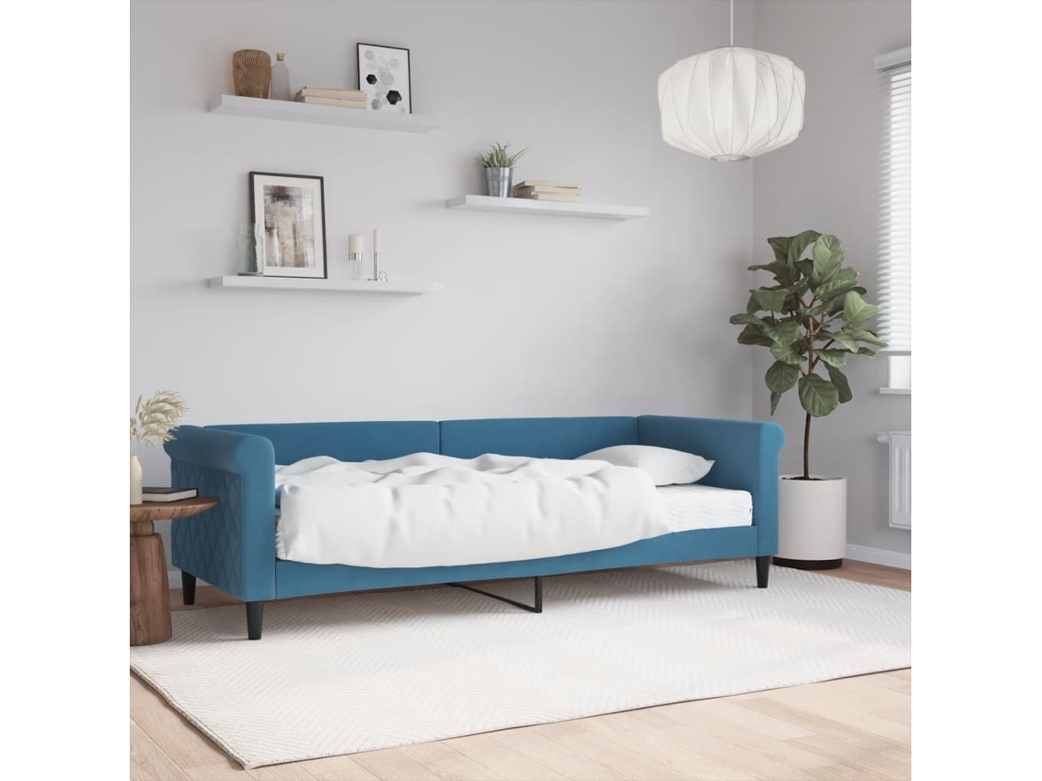 Sofá cama con colchón de 80x200 cm en terciopelo azul