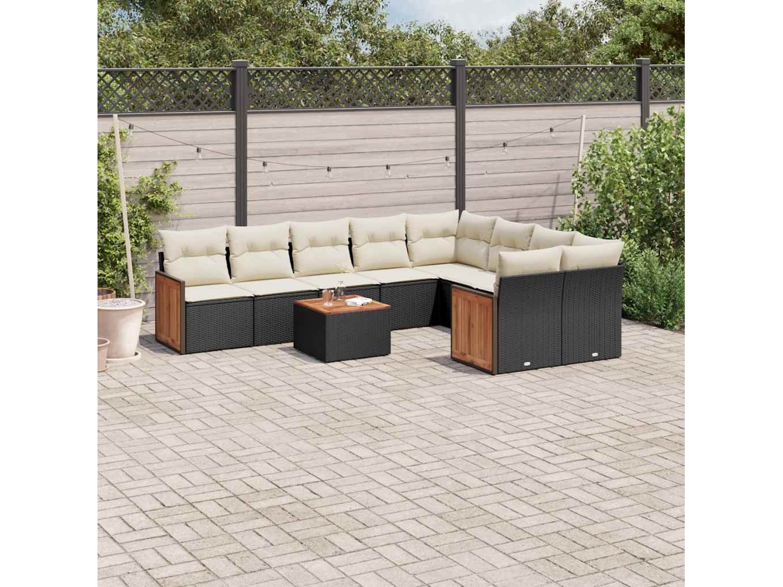 Vidaxl 10 Pcs Conjunto Sofás De Jardim C/ Almofadões Vime Pe Preto