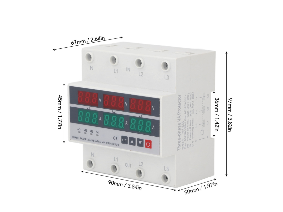 Protetor Tripolar Laxiscreed Para Sobretensão E Sobrecorrente Com Proteção Automática Em Din Rail