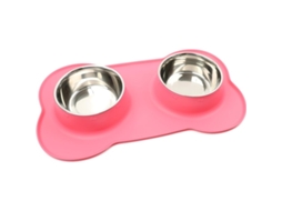 Tigela Dupla para Comida e Água com Tapete de Silicone para Gatos, Cachorros e Cães de Pequeno Porte, Rosa AQUAFORGE