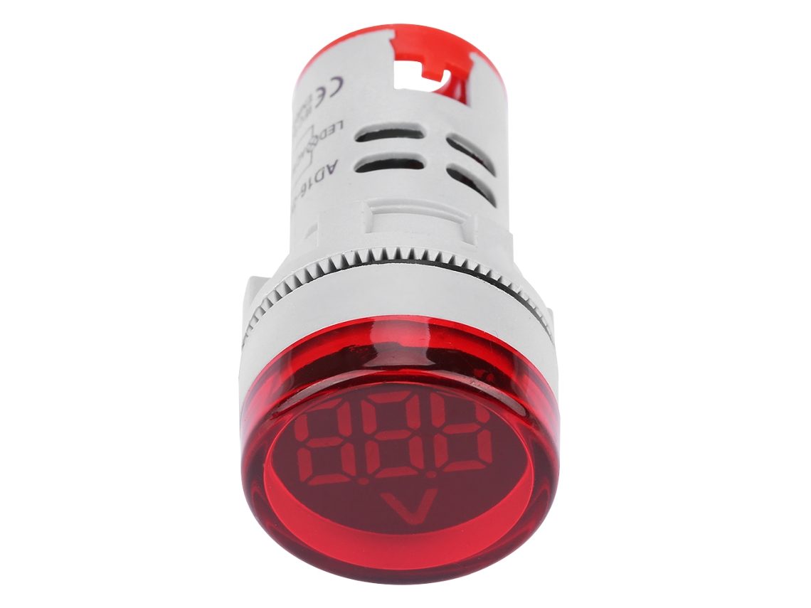 Luz Sinal Led Circular Com Voltmeter Digital Ac Indicador De Tensão Vermelho