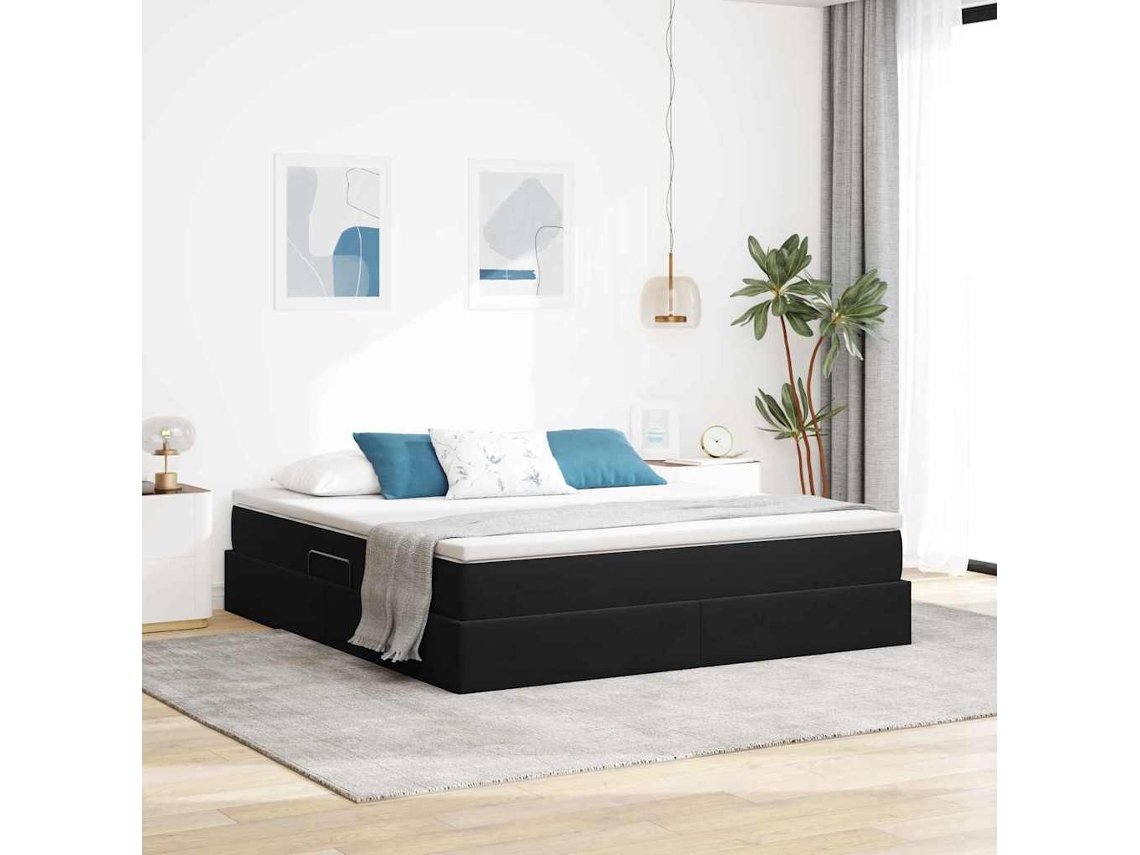 Vidaxl Cama com Arrumação e Colchão Preto 180 X 200 Cm Veludo