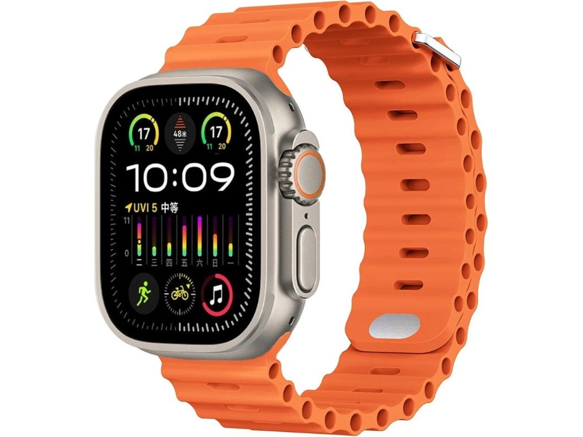 Pulseira ORYSIN Ocean Waves para Apple Watch Series 1 42mm, design laranja, resistente e elegante.