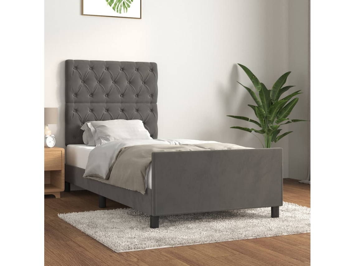 Estrutura De Cama Sem Colchão 80x200 Cm Veludo Cinzento-escuro