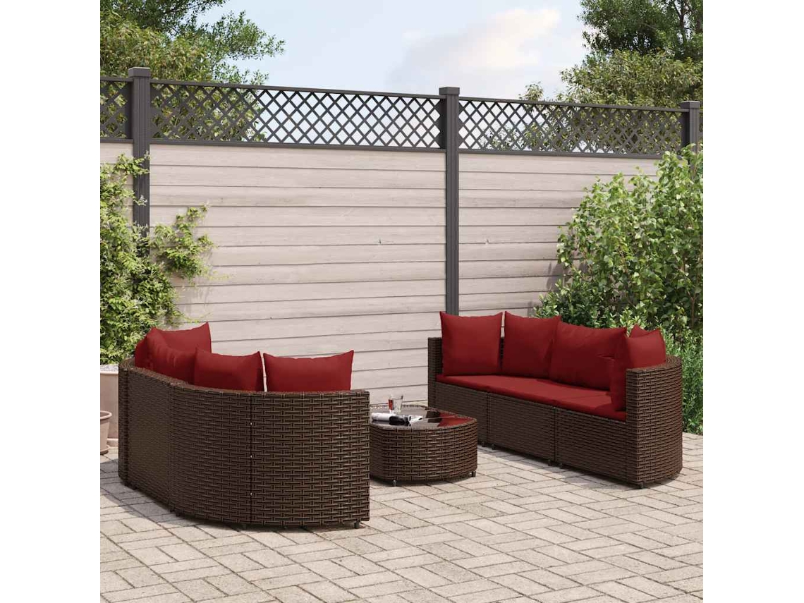 Vidaxl 7 Pcs Conjunto De Sofás Jardim C/ Almofadões Vime Pe Castanho