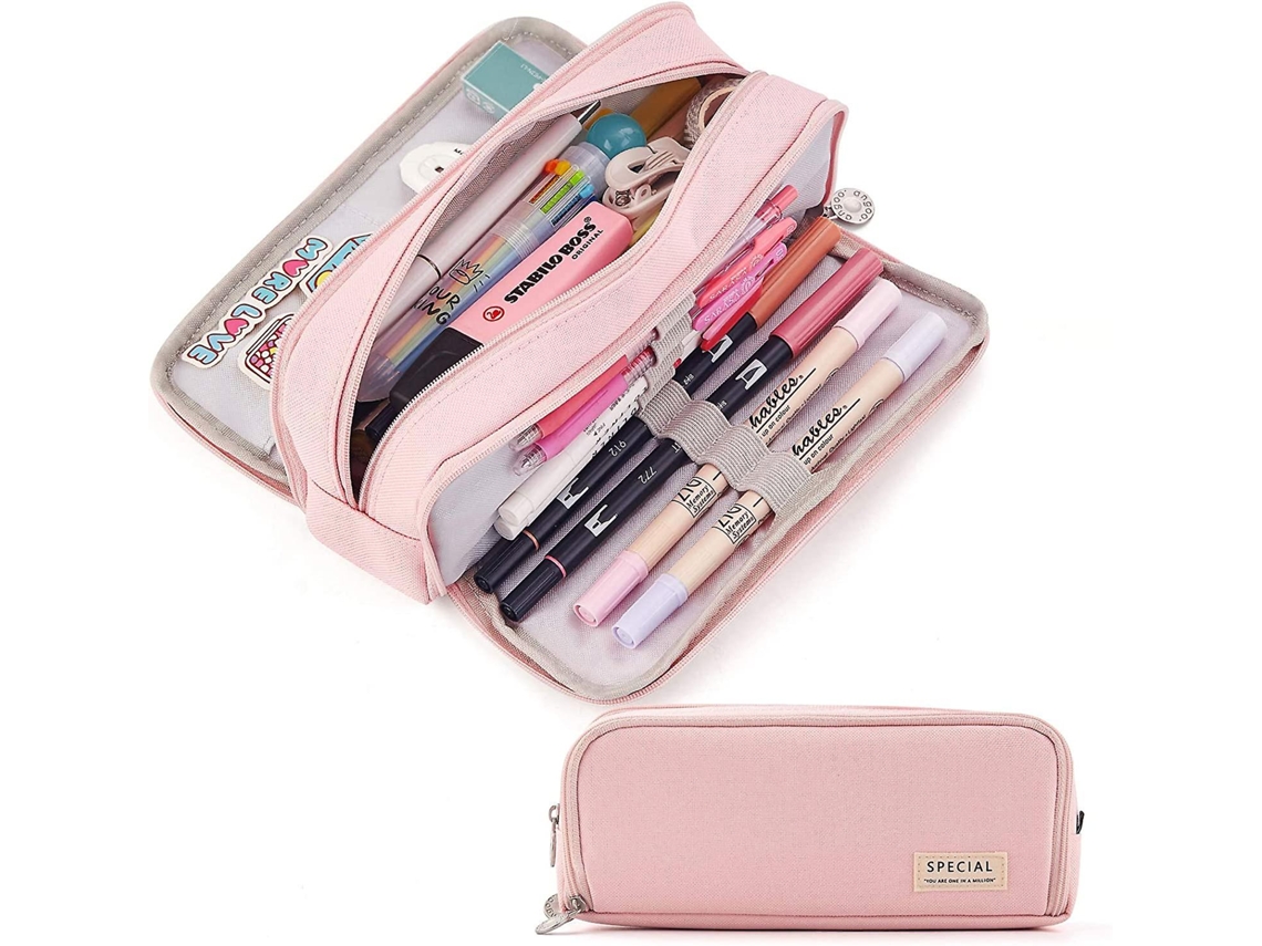 Estojo De Lápis Grande Capacidade, Com 3 Compartimentos, Ideal Para Escola, Adolescentes, Meninas, Meninos, Homens E Mulheres (ros Aquaforge