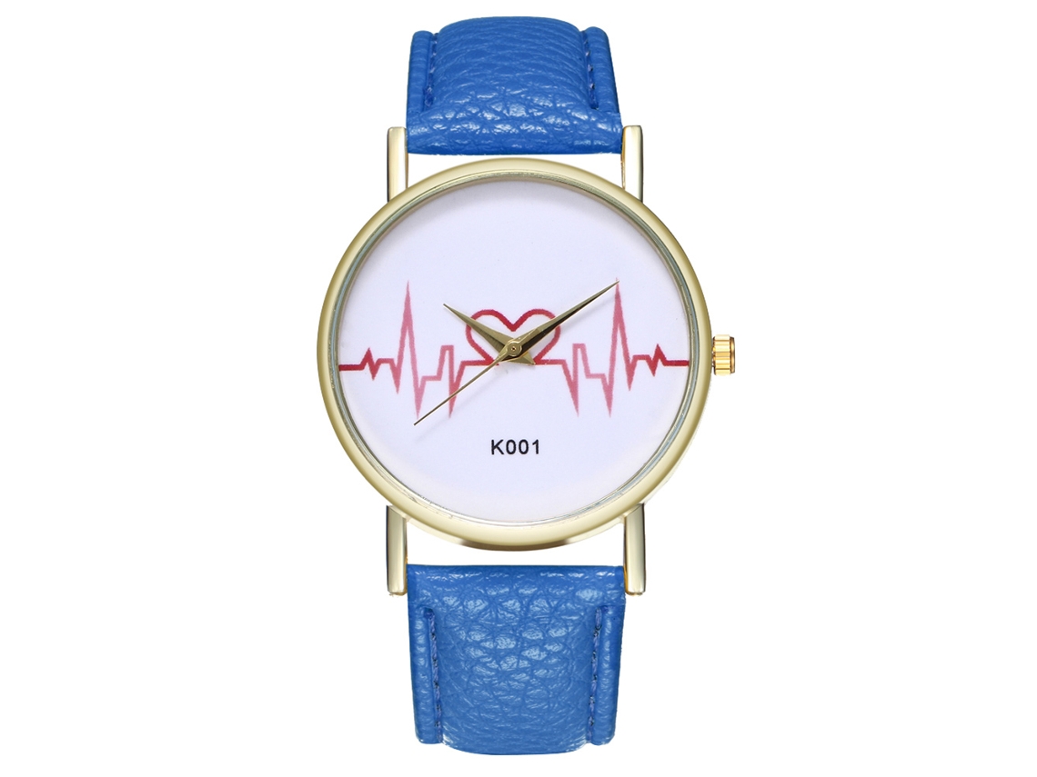 Relógio de Pulso Feminino Analógico Simples Linhas Pulseira Pu Quartzo Royal Blue