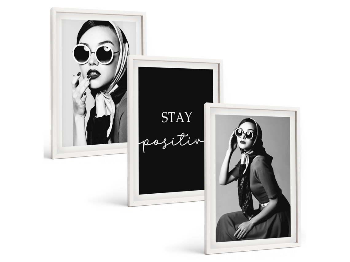 Composição De Quadros Na Parede Retratos Estilosos De Mulheres Com Óculos Moldura Branca Fotos Para O Escritório Espelharte (3 Piezas De 40x60 Cm)