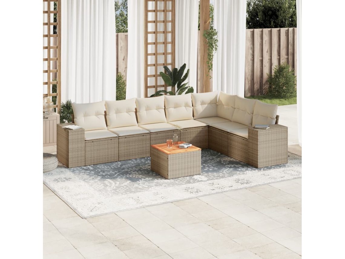 Vidaxl 8 Pcs Conjunto De Sofás P/ Jardim Com Almofadões Vime Pe Bege