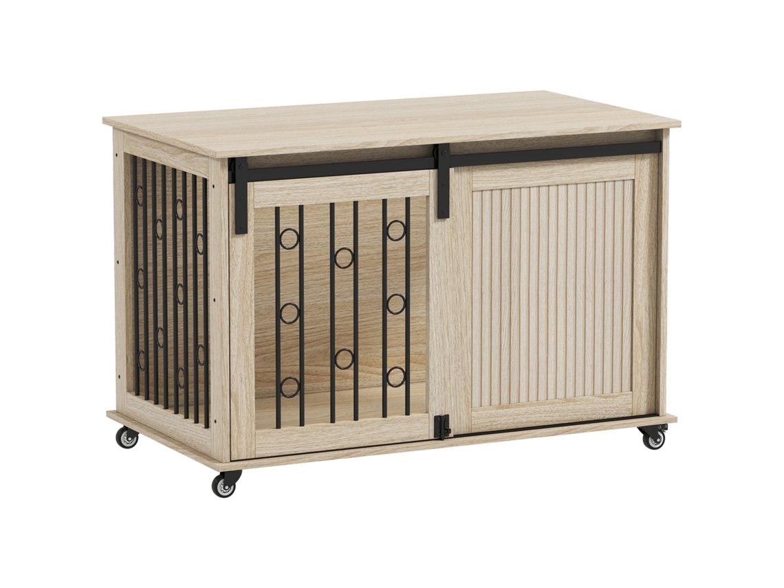 Caixa Cachorro Rodas Porta Deslizante S/MARCA gaiola canil, aço, madeira, 100x56x65 cm
