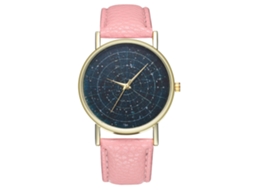 Relógio Masculino de Quartzo com Pulseira de Couro Mostrador Céu Estrelado Rosa