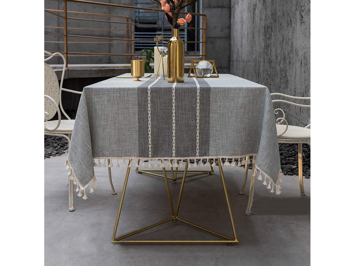 Toalha De Mesa Moderna E Simples Com Borlas Listradas, Toalha De Mesa De Algodão E Linho, Toalha De Mesa Lavável Para Áreas Externas (listras Cinza, R