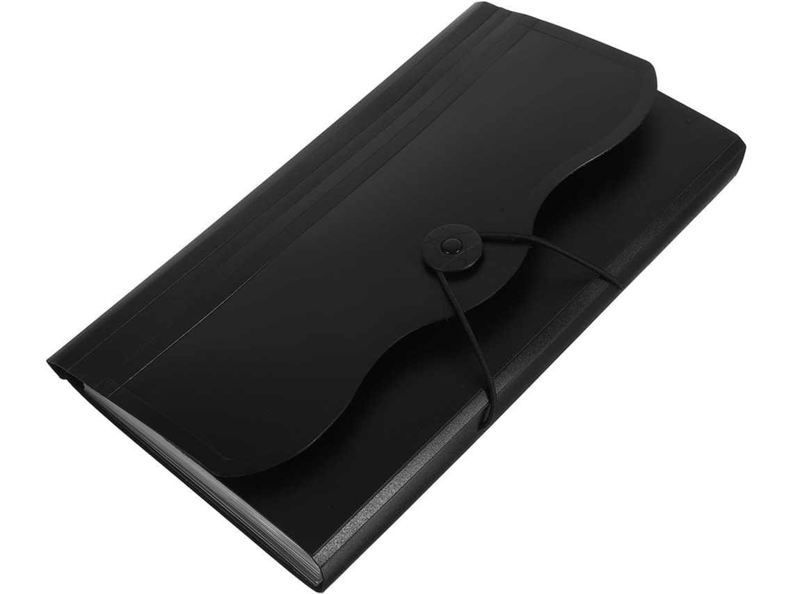 Organizador de documentos multicamadas Uonlytech, 13 compartimentos, expansível, em plástico marrom.
