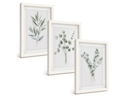 Composição De Quadros Na Parede Padrões De Plantas Com Folhagem Moldura Branca Quadros Para A Sala De Estar Espelharte (3 Peças 20x30 Cm)