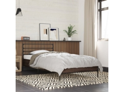 Cama De Solteiro | Camas Para Quarto | Estrutura De Cama Derivados De Madeira/metal Carvalho Castanho
