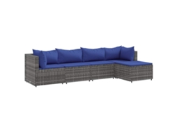 Conjunto 5 lounge de jardim c/ almofadões VIDAXL vime PE cinzento