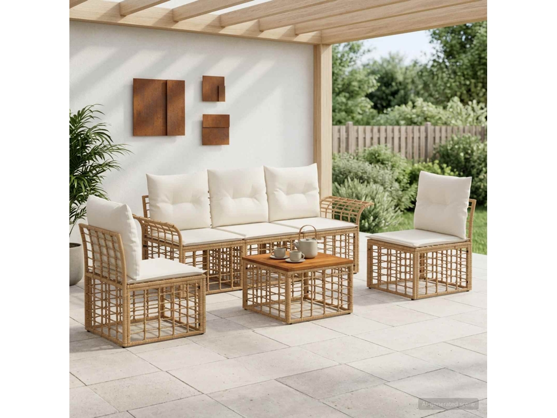Vidaxl Conjunto De Sofás Para Exterior 6 Pcs Natural E Branco Creme