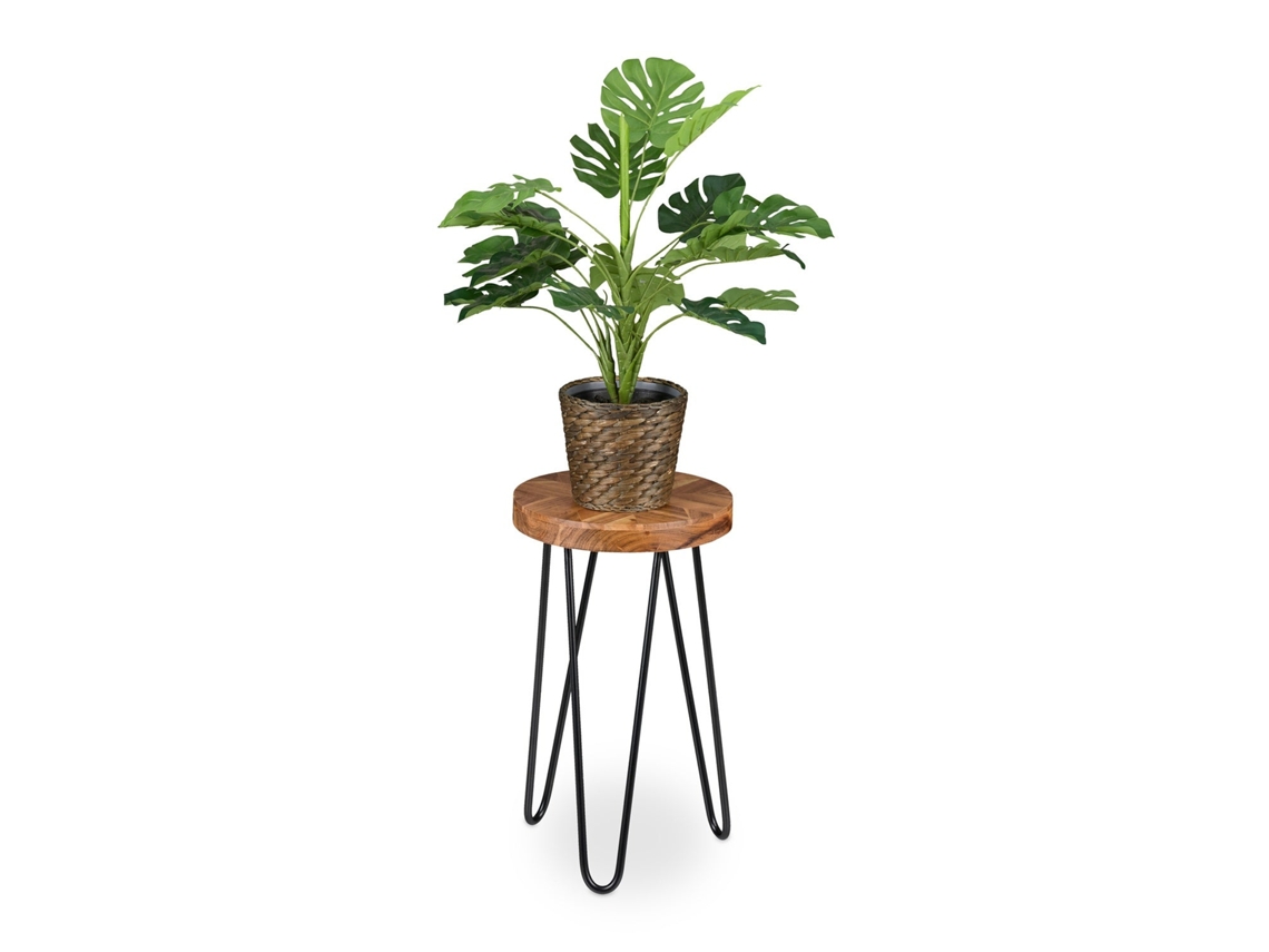 Suporte Redondo Para Plantas Em Madeira De Acácia