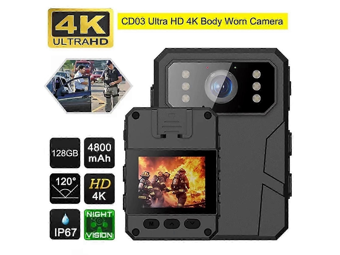 Mini Câmera Policial 4k Hd com Tela Ips Hd, Câmera Corporal Policial Portátil Hd para Uso Vestível. TAISHENGDA
