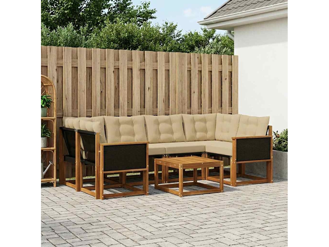 Vidaxl Conjunto De Sofás Para Exterior 7 Pcs Natural E Bege