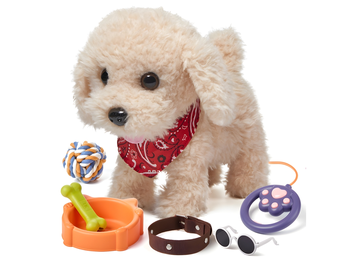 Primerox brinquedo Cachorro Pelúcia Interativo com 7 Peças Andar Latir Abanar Cauda para Crianças 3+