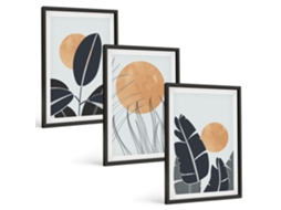 Conjunto De Pinturas Padrões De Plantas, Sóis Grandes E Minimalistas Espelharte (3 Peças 40x60 Cm)