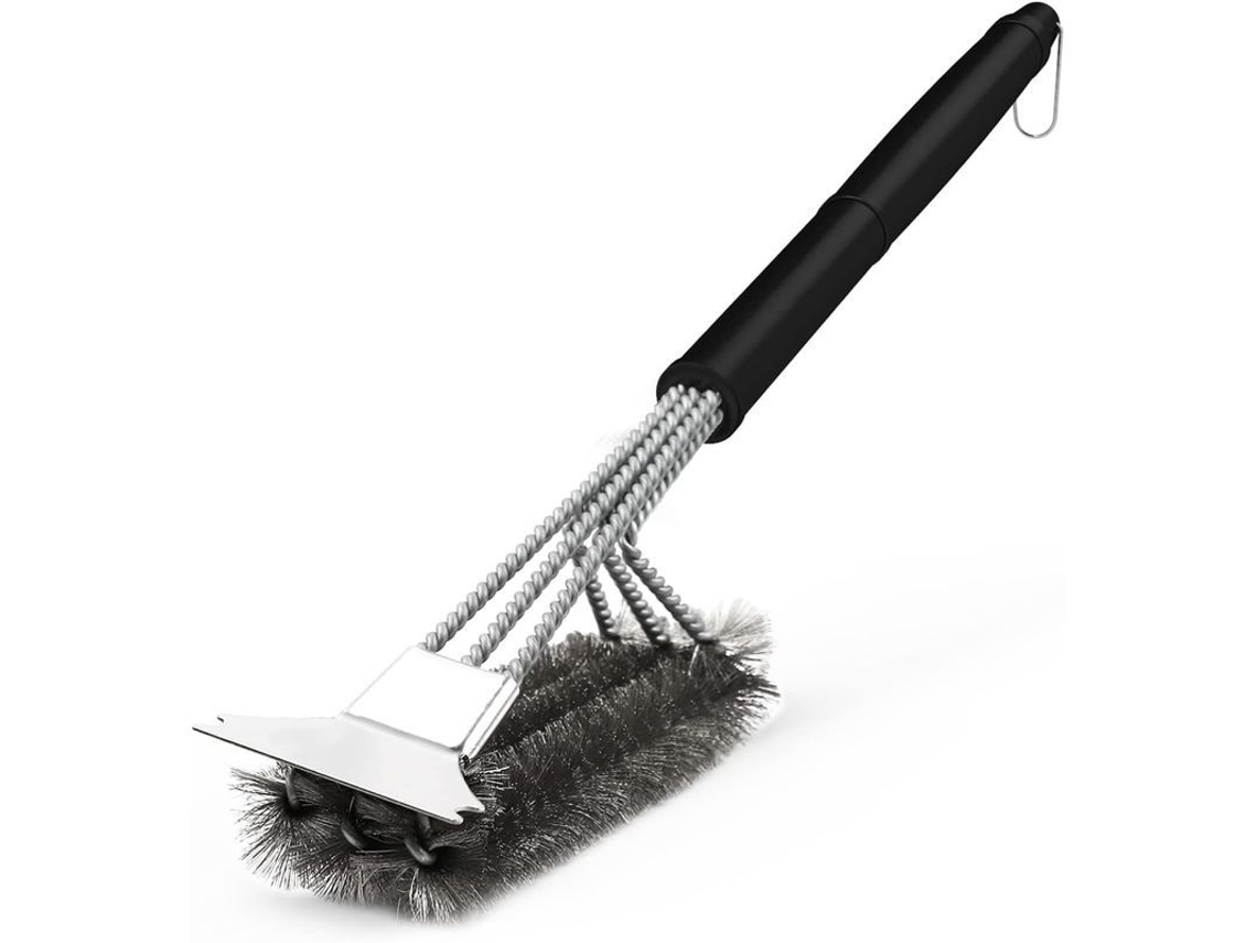 Pincel de Limpeza Nova Line para churrasco 3 em 1 com cerdas de aço inox 45cm