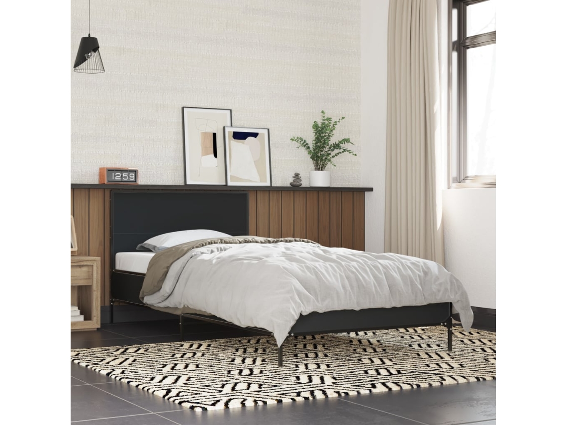 Vidaxl Estrutura De Cama 75x190 Cm Derivados De Madeira E Metal Preto