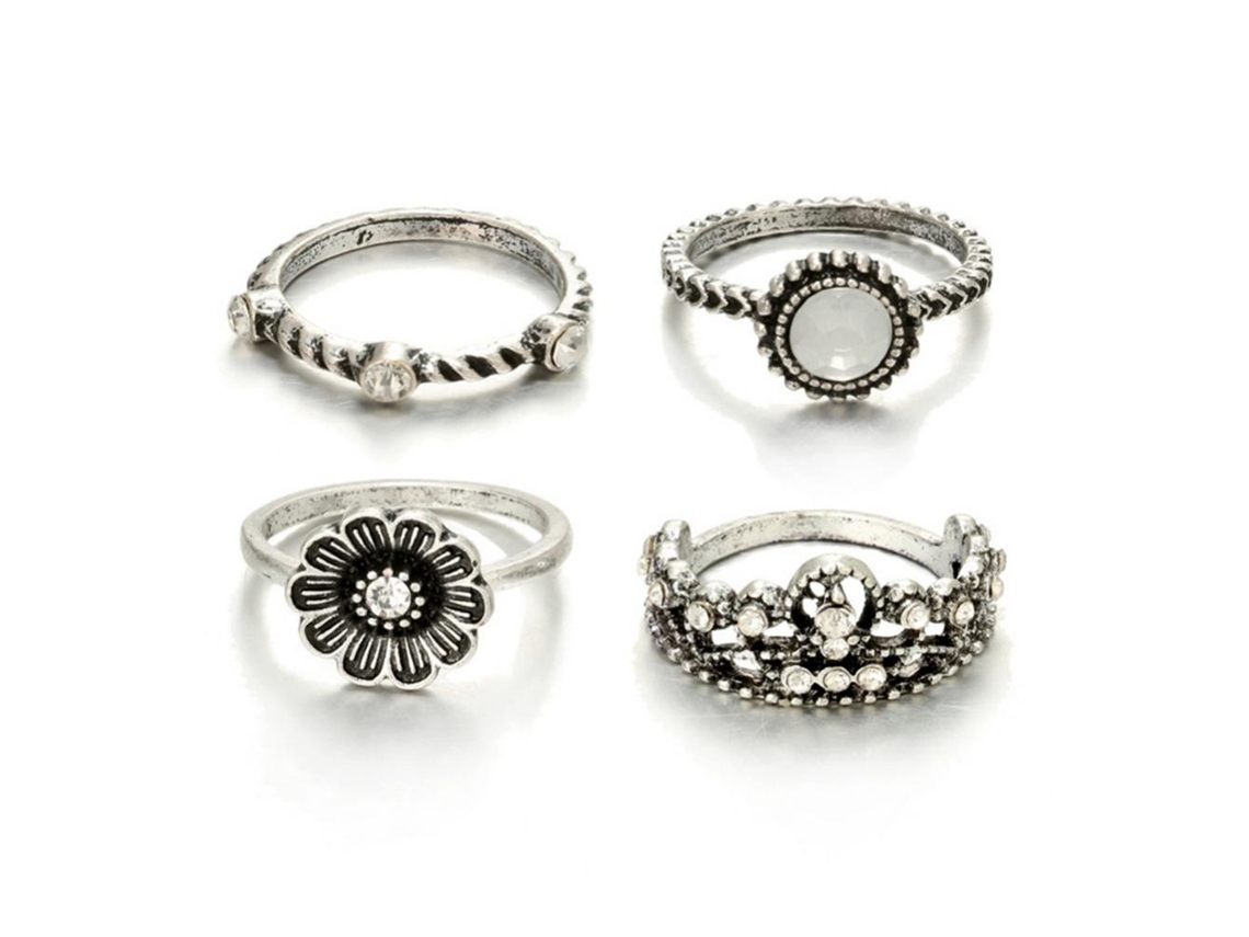 Joias Anéis Com Pedras Strass Padrão Florais Retro Mulheres Meninas