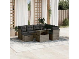 Vidaxl 8 Pcs Conjunto Sofás De Jardim C/ Almofadões Vime Pe Cinzento