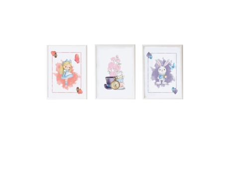 Conjunto de 3 Quadros CROCHETTS Alice Multicolor Madeira Mdf 33 X 43 X 2 Cm Coelho Corações Menina 3 Peças