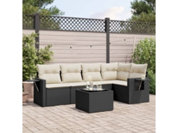 Vidaxl 6 Pcs Conjunto Sofás De Jardim C/ Almofadões Vime Pe Preto