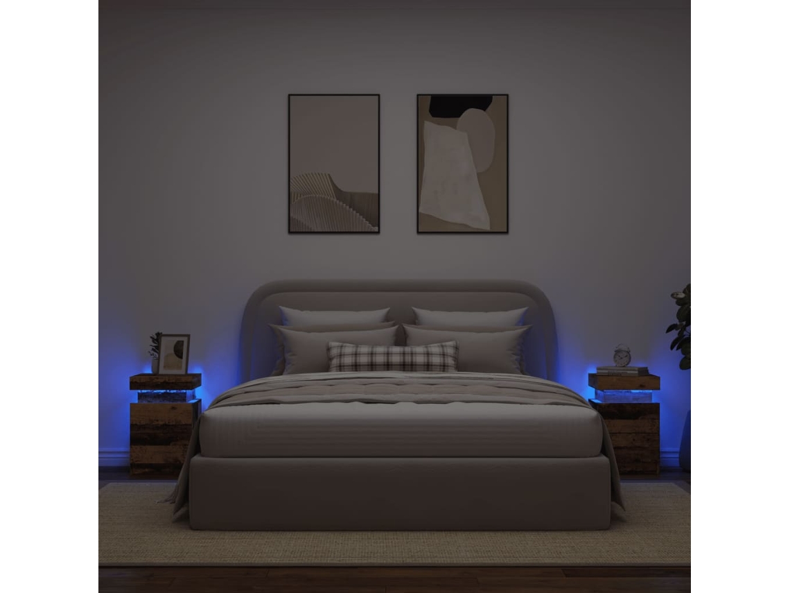 Vidaxl Mesas De Cabeceira C/ Led 2 Pcs Derivados Madeira Madeira Velha