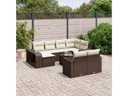 Vidaxl 11 Pcs Conjunto Sofás De Jardim C/ Almofadões Vime Pe Castanho