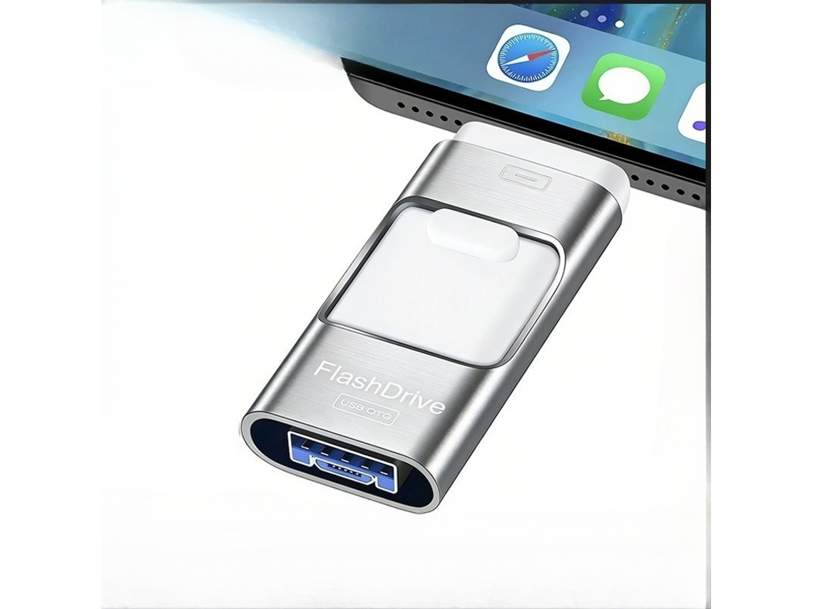 Pen Usb 3.0 de 32 Gb para Android e Iphone HENTEN HOME (prateado)