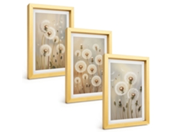 Composição De Quadrosdentes-de-leão Brancos, Fundo Claro Moldura Dourada Imagens Para Um Quarto Infantil Espelharte (3 Peças 20x30 Cm)