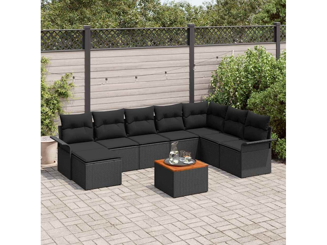 Vidaxl Conjunto De Sofá De Jardim 9 Unid. Preto Vime Pe