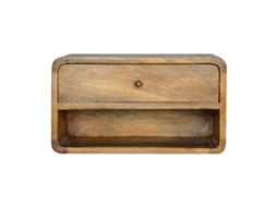 Cômoda De Madeira Maciça Curva Suspensa Com Ranhura Aberta, 1 Gaveta E Prateleira Aberta, Bege ARTISAN FURNITURE EST 1995 TM