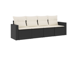 Conjunto de 4 Sofás para Jardim com Almofadões Vime Pe Preto MAISON EXCLUSIVE (4 pcs)