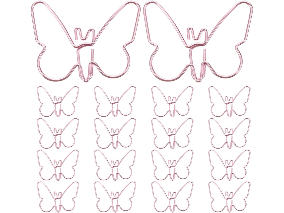 Conjunto de 18 clipes de papel metálicos criativos para organizar documentos, com design em formato de cabo e cor rosa.